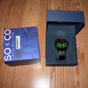 SO & CO New York Oversized Triple Time Zone Genuine Leather Strap Sport Watch